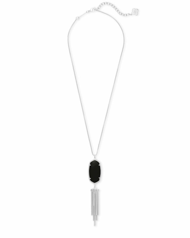 Rayne Silver Long Pendant Necklace in Black Opaque Glass | Kendra