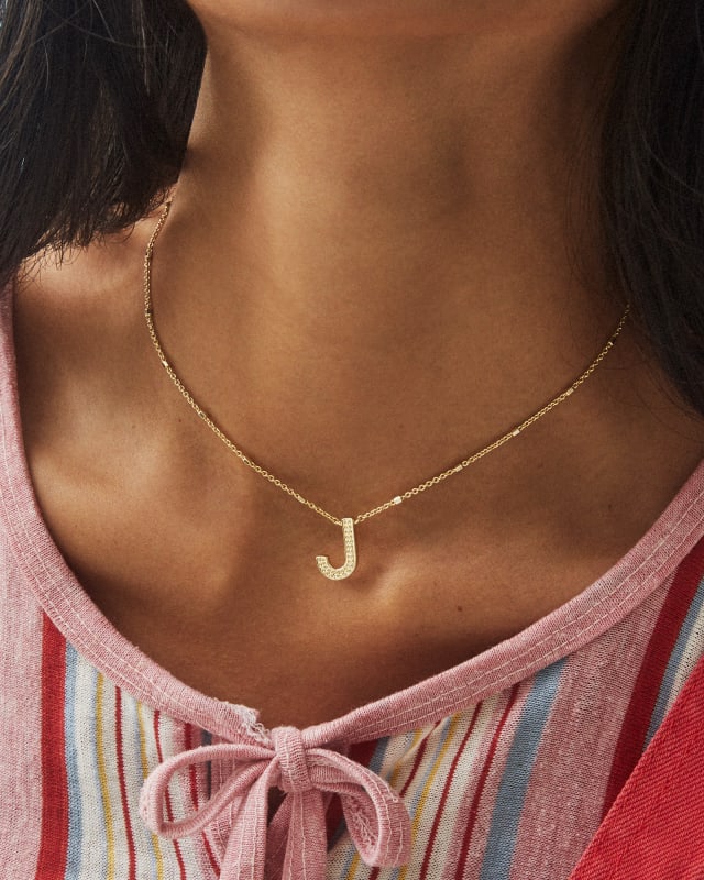 Gold Retro Large Initial Necklace Personalized Name Necklace 