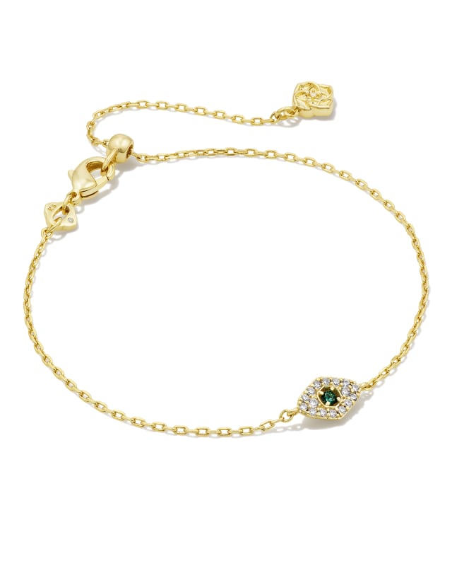 Ashrafa Gold Eye Delicate Chain Bracelet in Green Crystal Mix image number 0.0