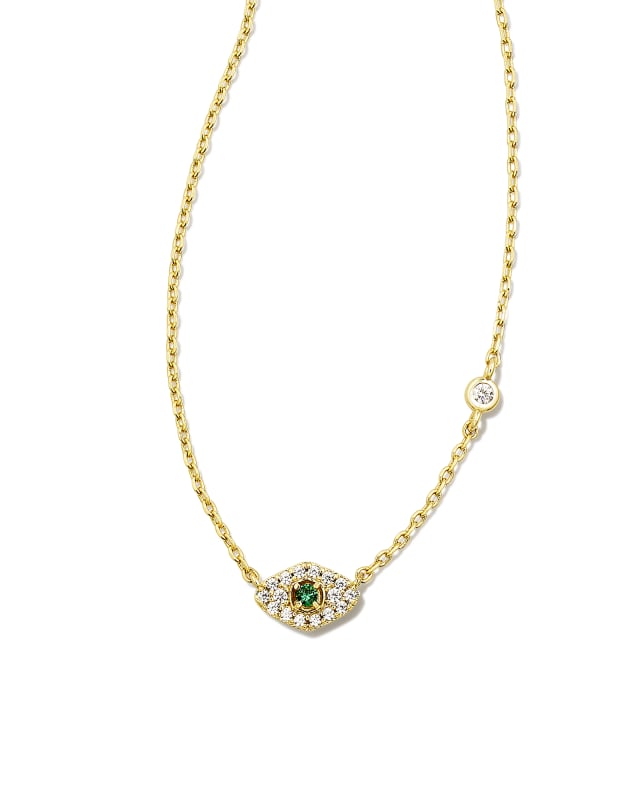 Ashrafa Gold Eye Short Pendant Necklace in Green Crystal Mix image number 0.0