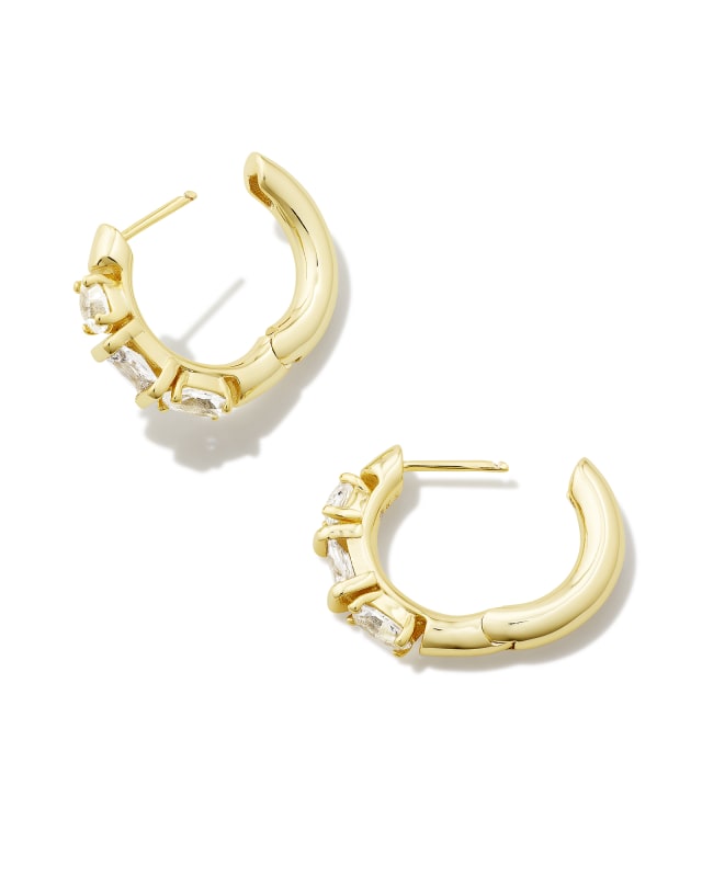 Mayel Gold Huggie Earrings in White Crystal image number 2.0