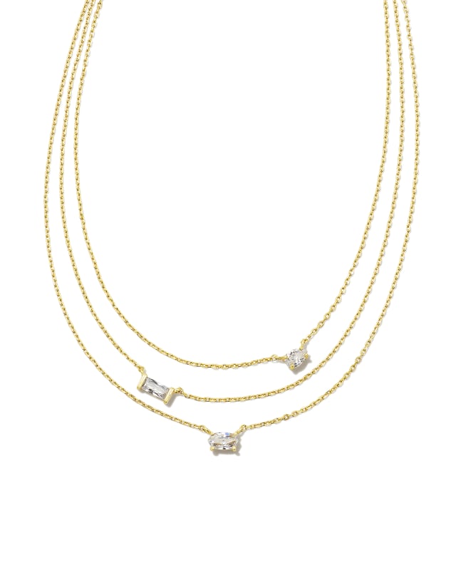 Mayel Gold Multi Strand Necklace in White Crystal image number 0.0