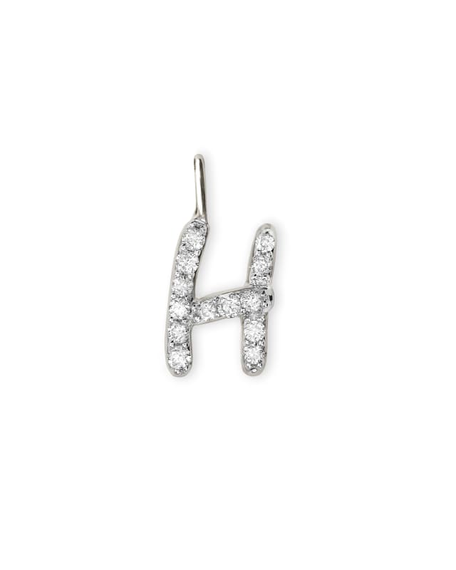 14k White Gold Letter H Charm in White Diamond image number 0.0