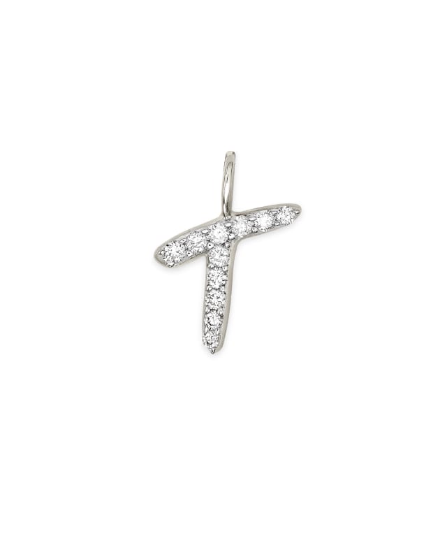 14k White Gold Letter T Charm in White Diamond image number 0.0