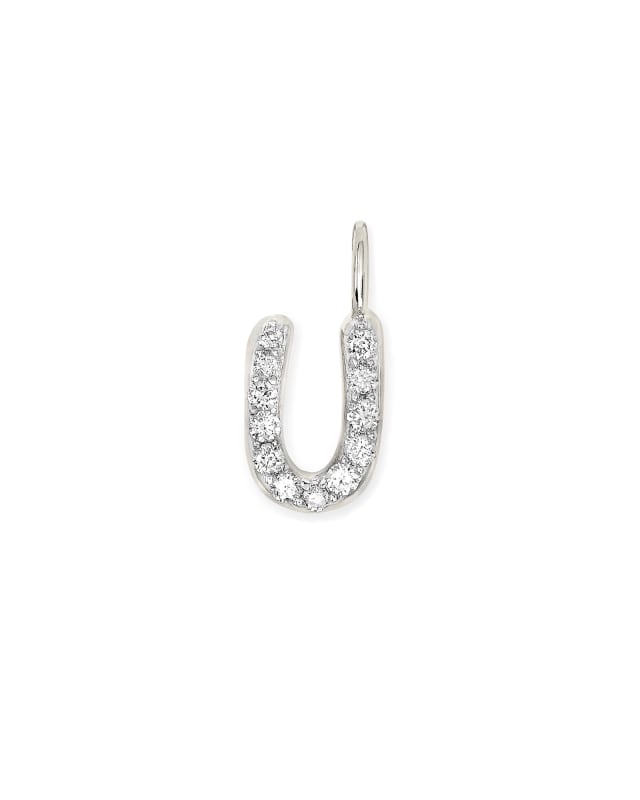 14k White Gold Letter U Charm in White Diamond image number 0.0