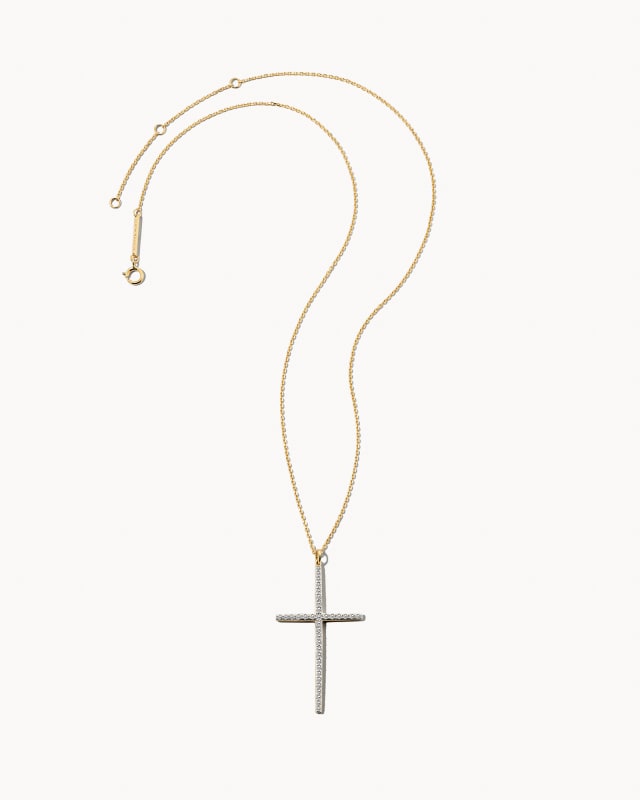 Statement Cross 14k Yellow Gold Necklace in White Diamond image number 1.0