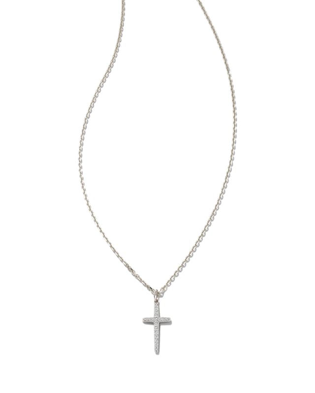 Medium Cross 14k White Gold Pendant Necklace in White Diamond image number 0.0