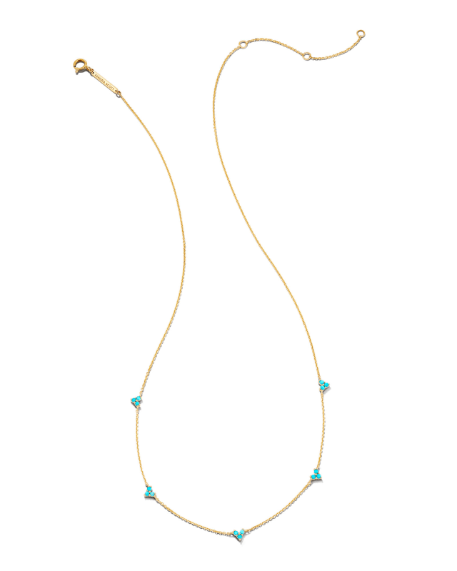 Three Stone Heart 14k Yellow Gold Strand Necklace in Turquoise Kendra
