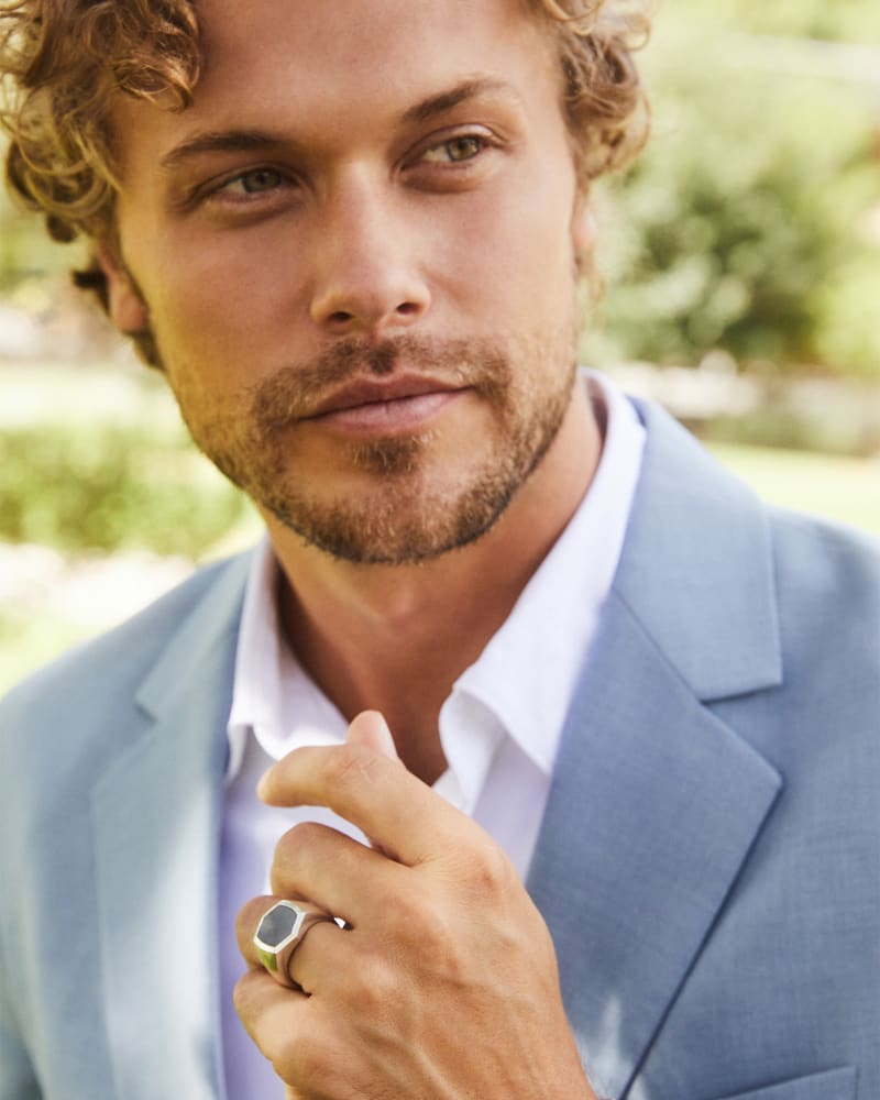 Hicks Oxidized Sterling Silver Stone Ring in Black Hematite