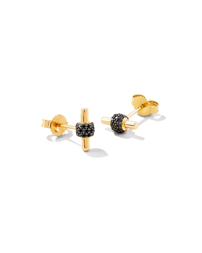 Stella 14k Yellow Gold Stud Earrings in Black Diamond image number 3.0