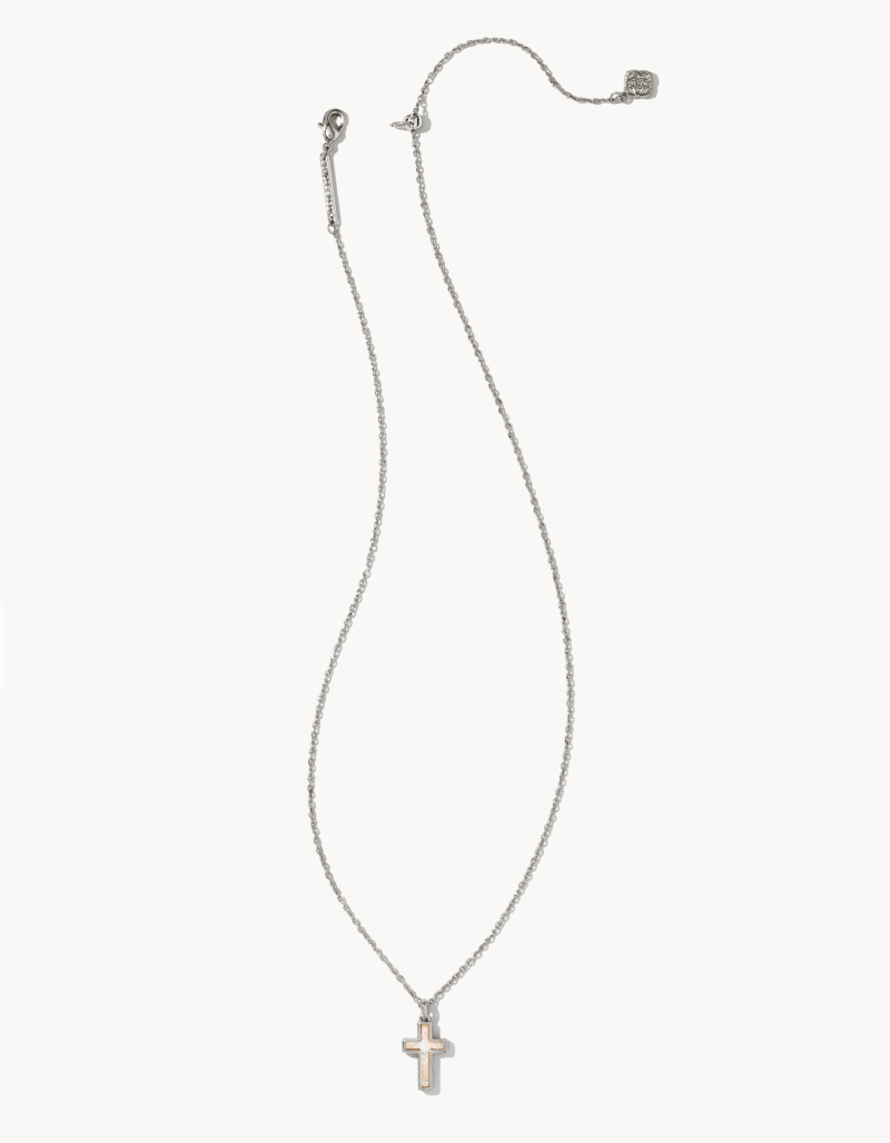 Cross Silver Pendant Necklace in White Kyocera Opal image number 1
