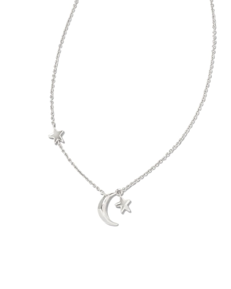 Moon & Star Pendant Necklace in Silver image number 0