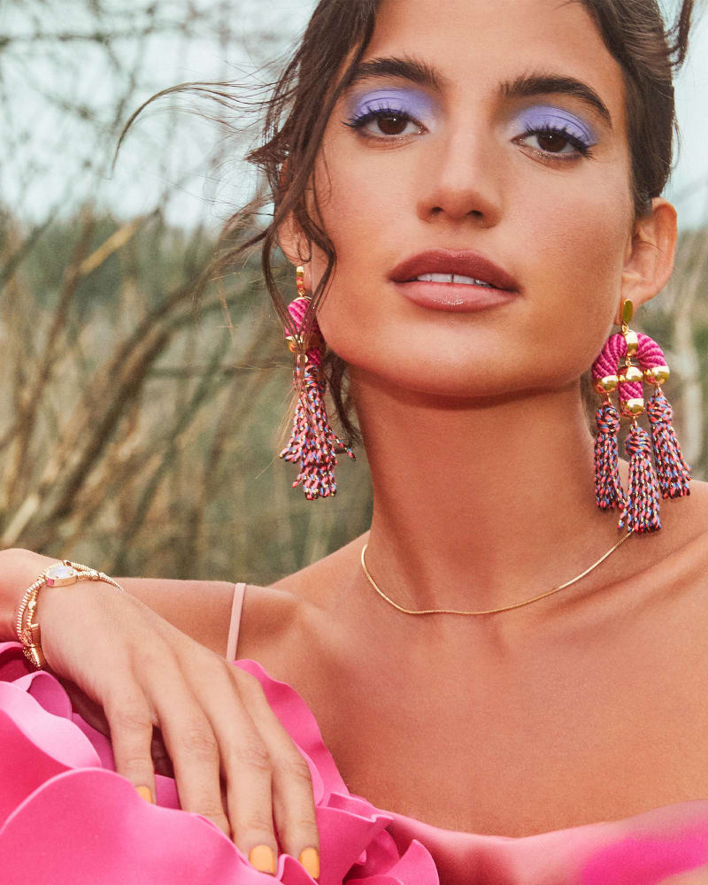 Masie Gold Statement Tassel Earrings in Pink Mix image number 1