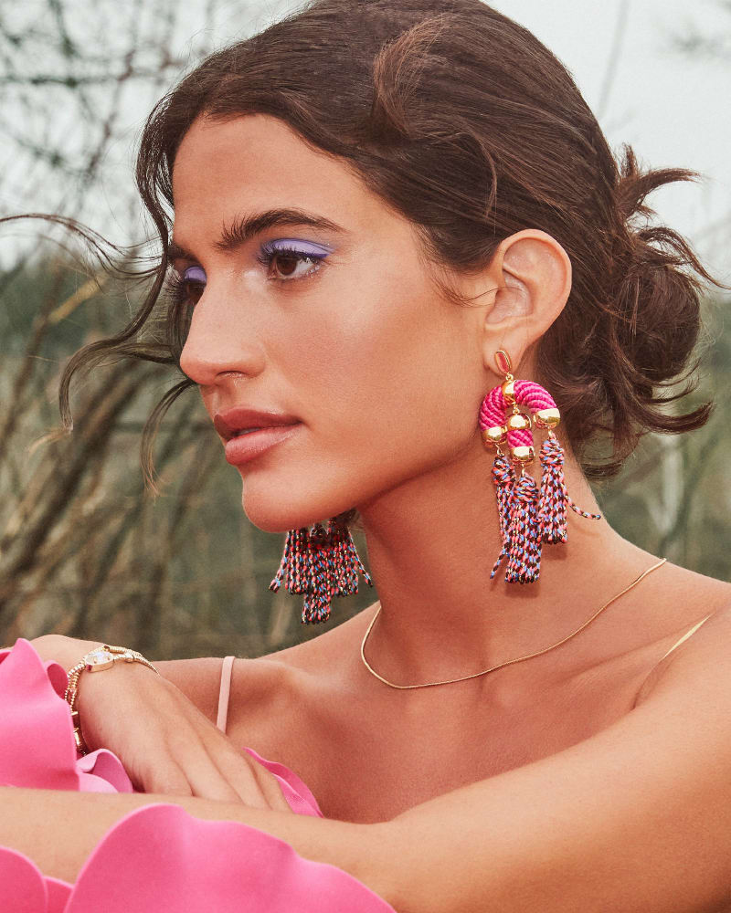 Masie Gold Statement Tassel Earrings in Pink Mix image number 3