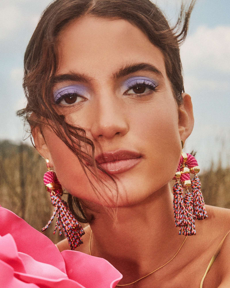 Masie Gold Statement Tassel Earrings in Pink Mix image number 2