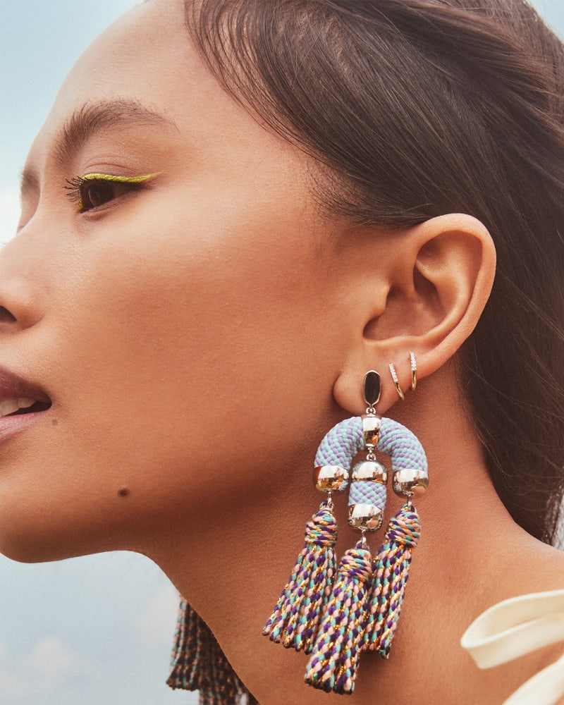 Masie Silver Statement Tassel Earrings in Periwinkle Mix image number 2