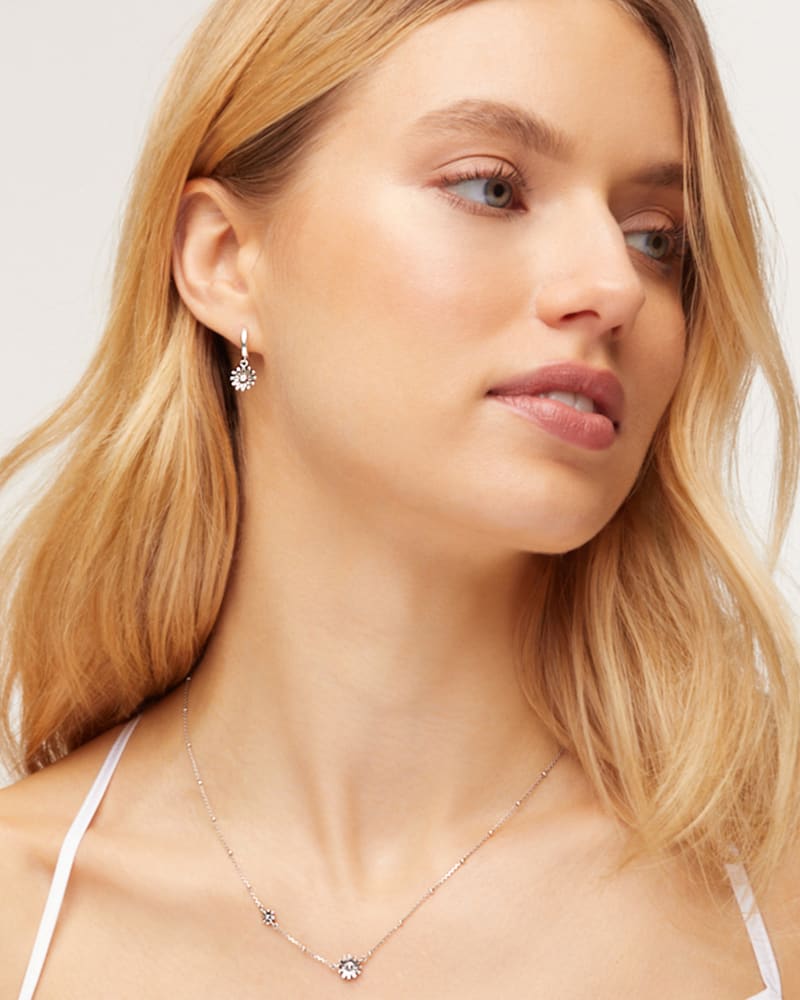 Daisy Oxidized Sterling Silver Huggie Earrings in White Diamond image number 1