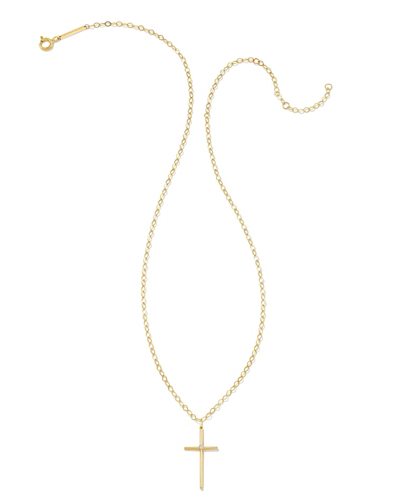 Thin Cross 14k Yellow Gold Charm in White Diamond image number 2