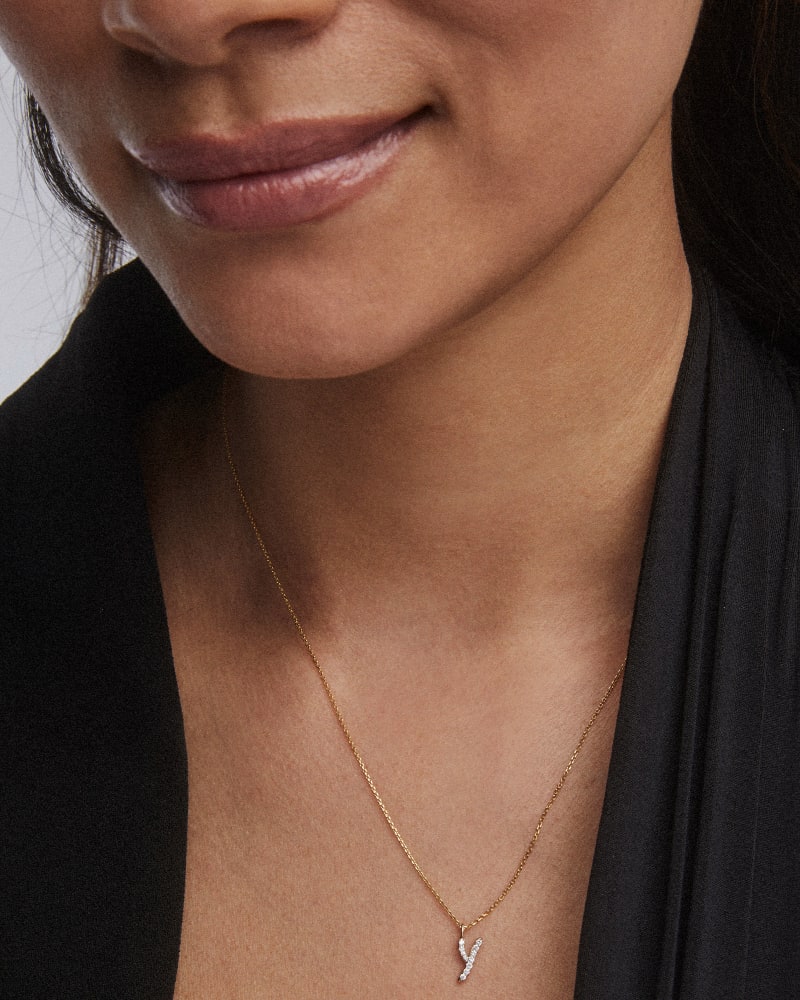 Diamond Letter Y Pendant Necklace in 14K Yellow Gold image number 1