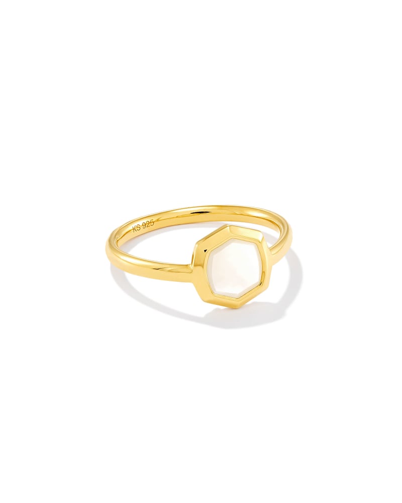 Davis 18k Gold Vermeil Small Stone Band Ring in Ivory Mother-Of-Pearl image number 0