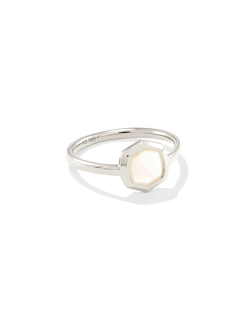 Davis Sterling Silver Small Stone Band Ring in Ivory Mother-Of-Pearl image number 0