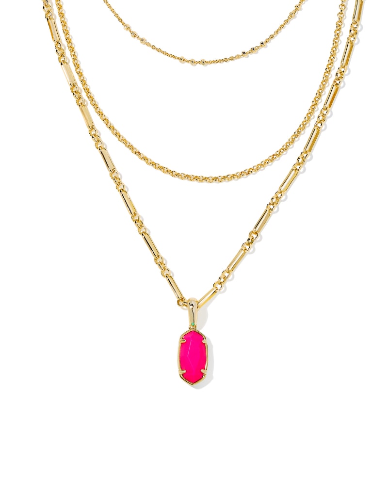 Elisa Gold Triple Strand Necklace in Neon Pink Magnesite image number 0