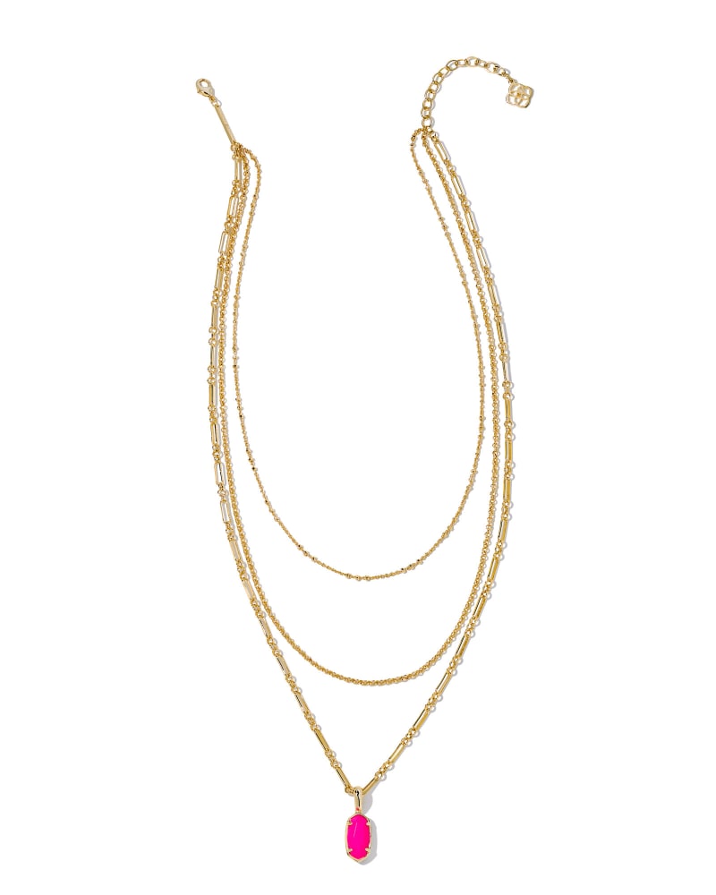 Elisa Gold Triple Strand Necklace in Neon Pink Magnesite image number 1