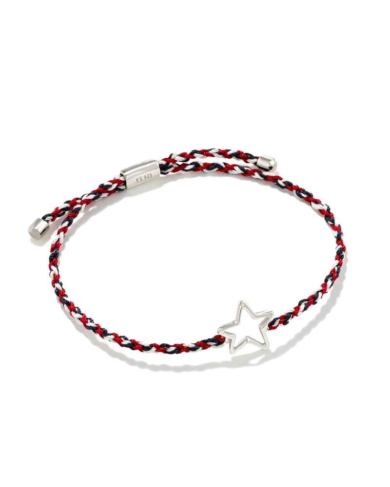 Open Star Sterling Silver Corded Bracelet in Red, White, Blue Mix image number 0