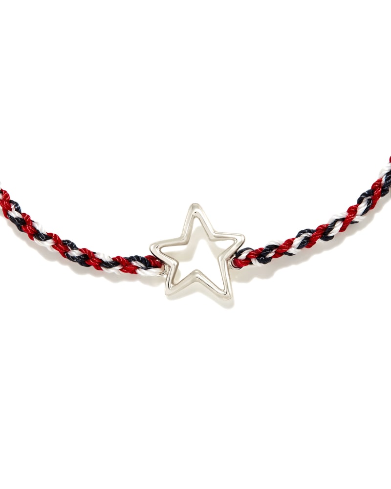Open Star Sterling Silver Corded Bracelet in Red, White, Blue Mix image number 2