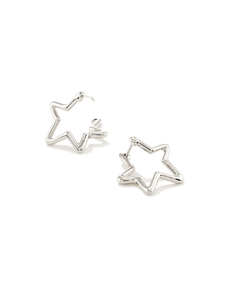 Open Star Hoop Earrings in Sterling Silver image number 3