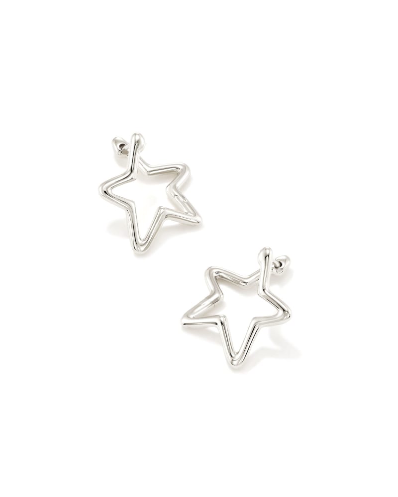 Open Star Hoop Earrings in Sterling Silver image number 1