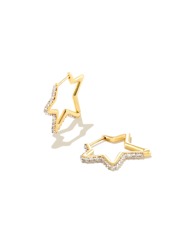 Open Star 18k Gold Vermeil Pave Hoop Earrings in White Topaz image number 0