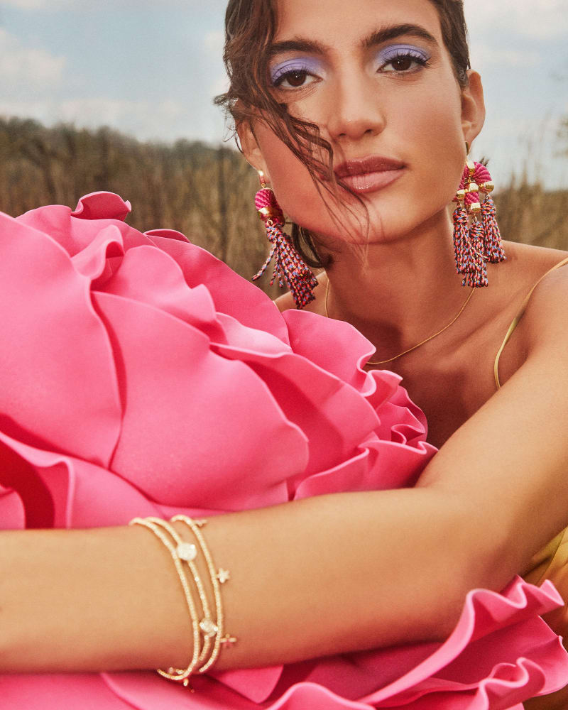 Moon & Star Gold Stretch Bracelet in Pink Enamel image number 2