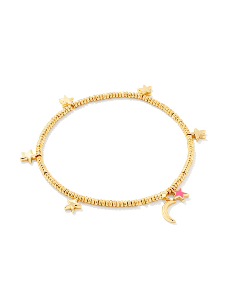 Moon & Star Gold Stretch Bracelet in Pink Enamel image number 0