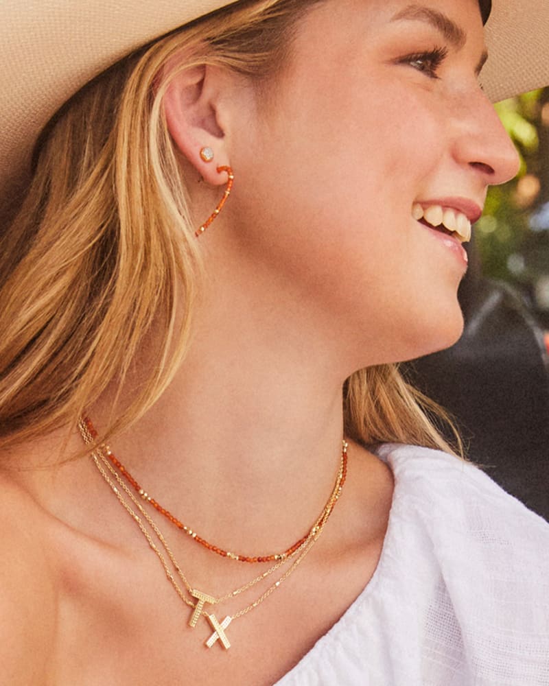 Britt Gold Thin Beaded Hoop Earrings in Orange Agate image number 1