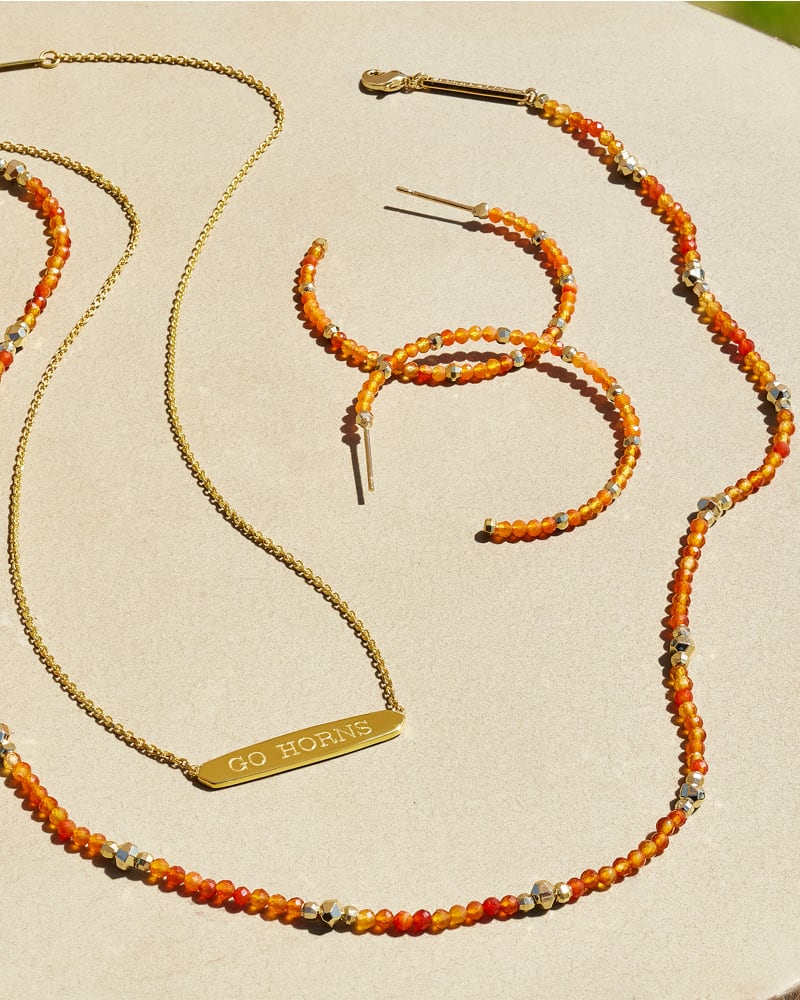 Britt Gold Thin Beaded Hoop Earrings in Orange Agate image number 2