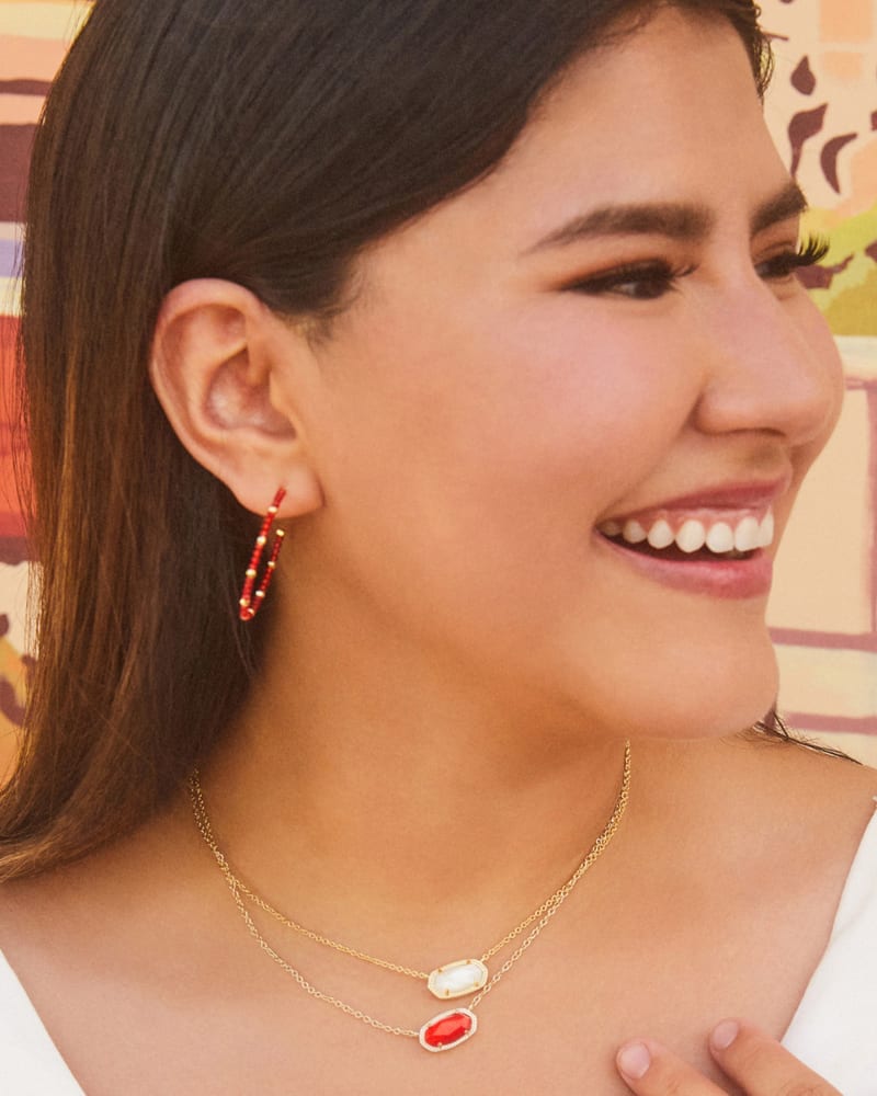 Britt Gold Thin Beaded Hoop Earrings in Red Glass image number 3