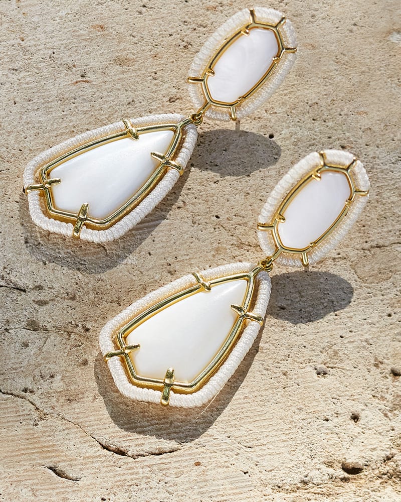 Threaded Gold Camry Statement Earrings in White Mother-of-Pearl image number 3