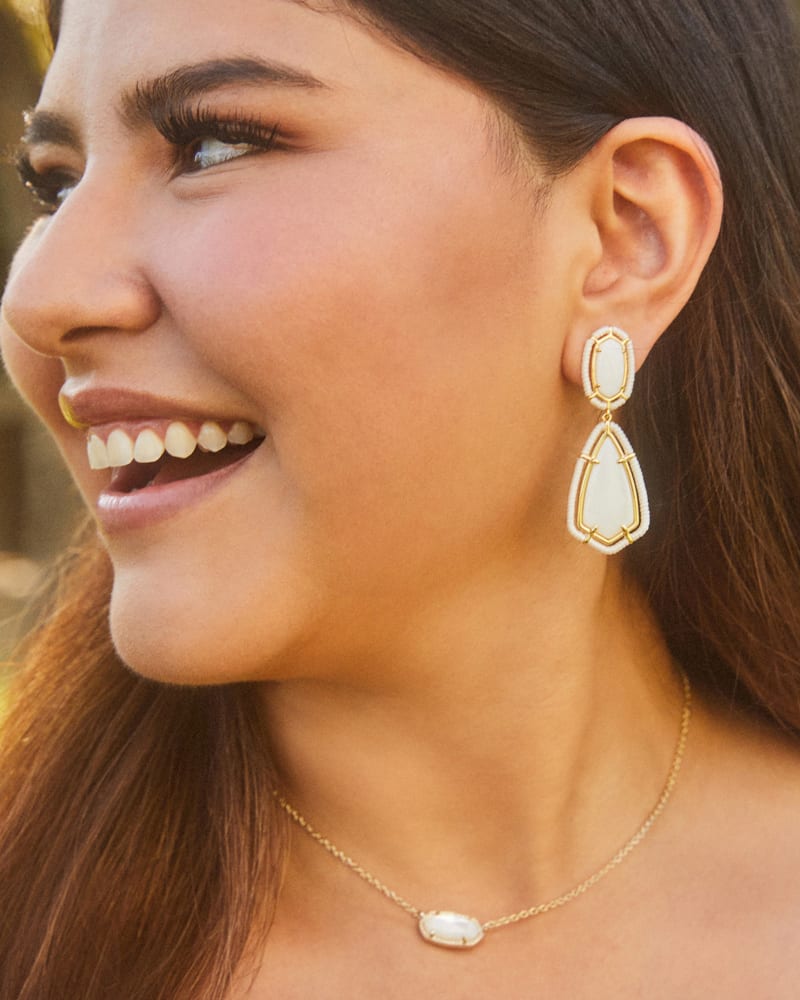 Threaded Gold Camry Statement Earrings in White Mother-of-Pearl image number 1