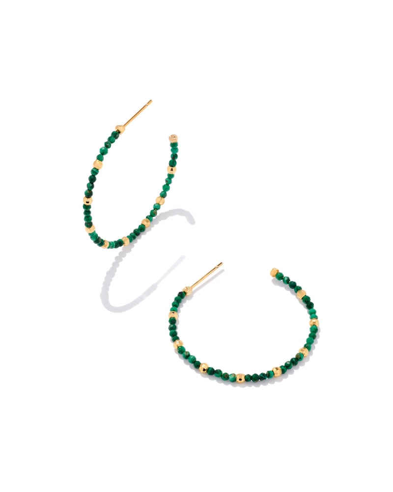 Britt Gold Thin Beaded Hoop Earrings in Green Malachite image number 0