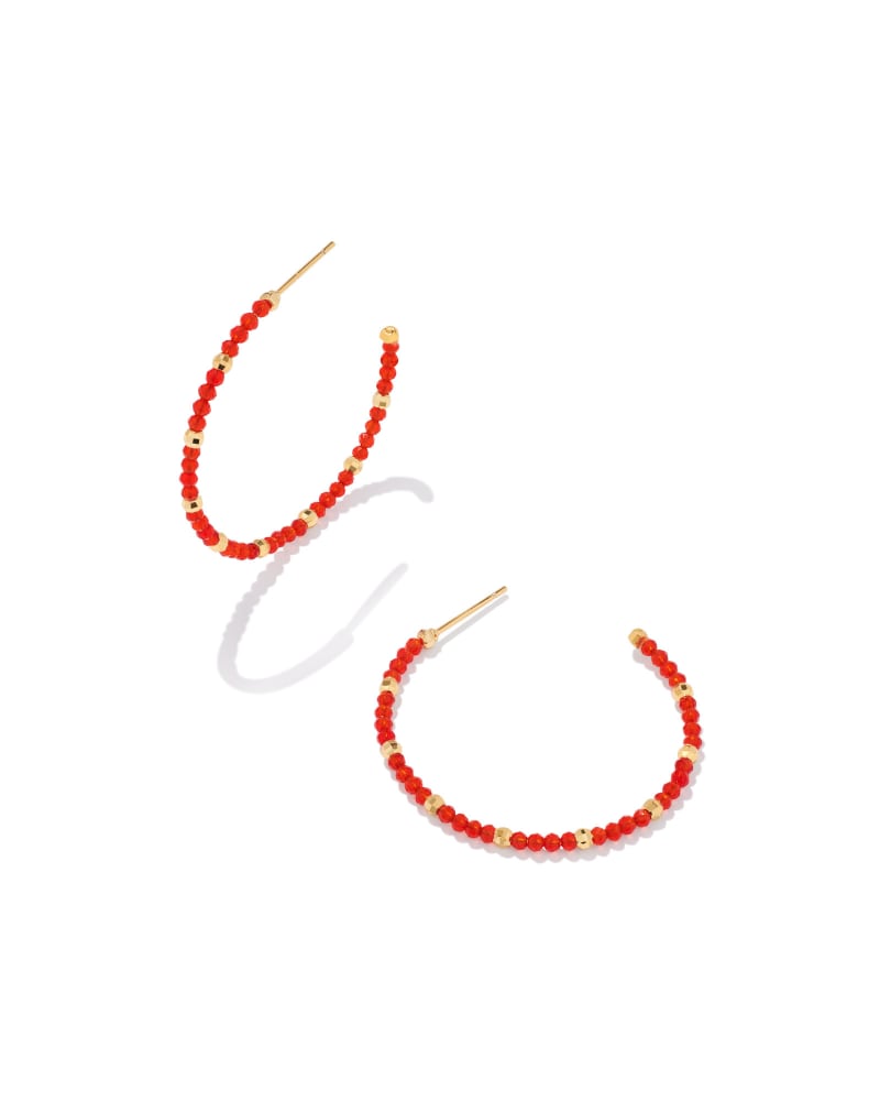 Britt Gold Thin Beaded Hoop Earrings in Red Glass image number 0