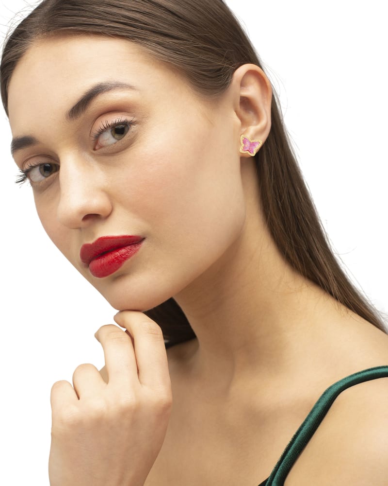 Lillia Butterfly Gold Stud Earrings in Rose Pink Kyocera Opal image number 1