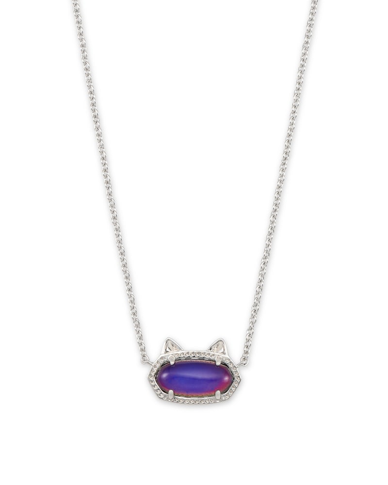 Elisa Silver Cat Pendant Necklace in Mood Stone image number 0