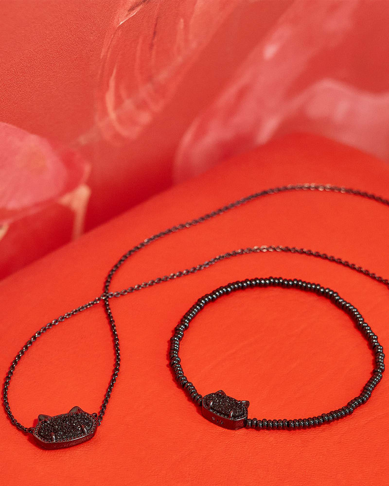 Elisa Gunmetal Cat Pendant Necklace in Black Drusy image number 2