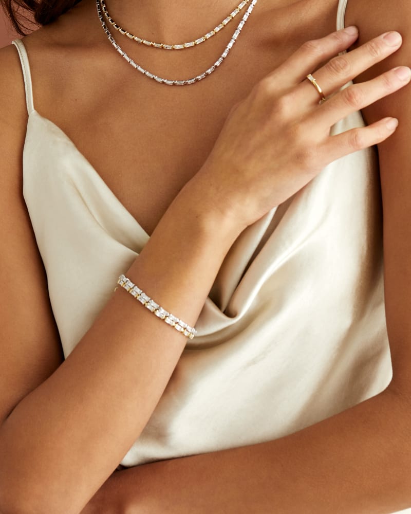 Juliette Gold Delicate Chain Bracelet in White Crystal image number 1