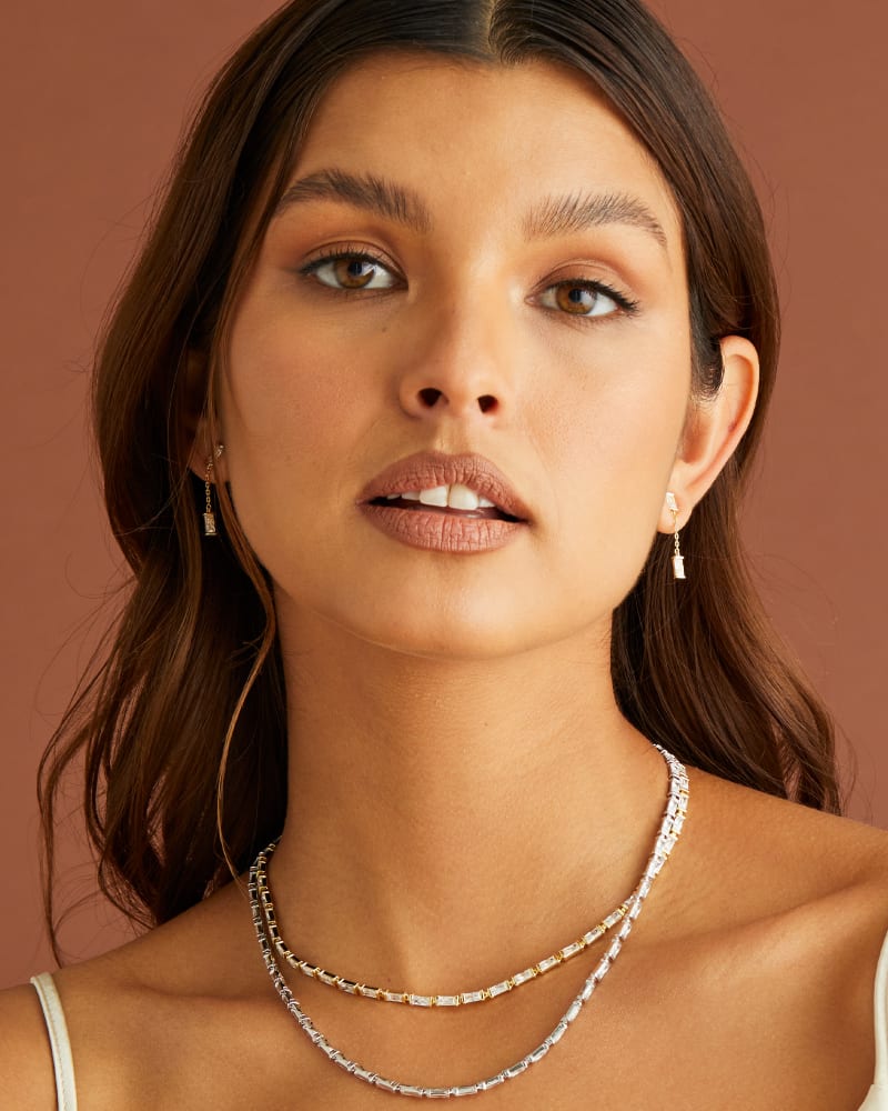 Juliette Gold Drop Earrings in White Crystal image number 1