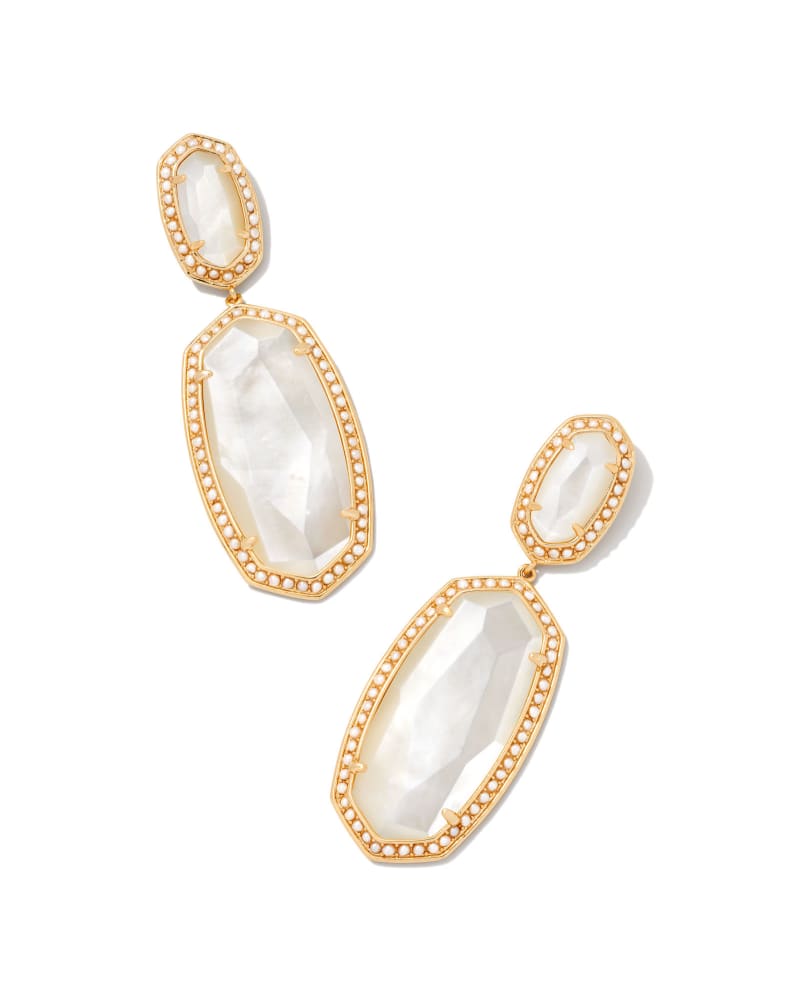 Pearl Beaded Elle Gold Statement Earrings in Ivory Mother-of-Pearl image number 0
