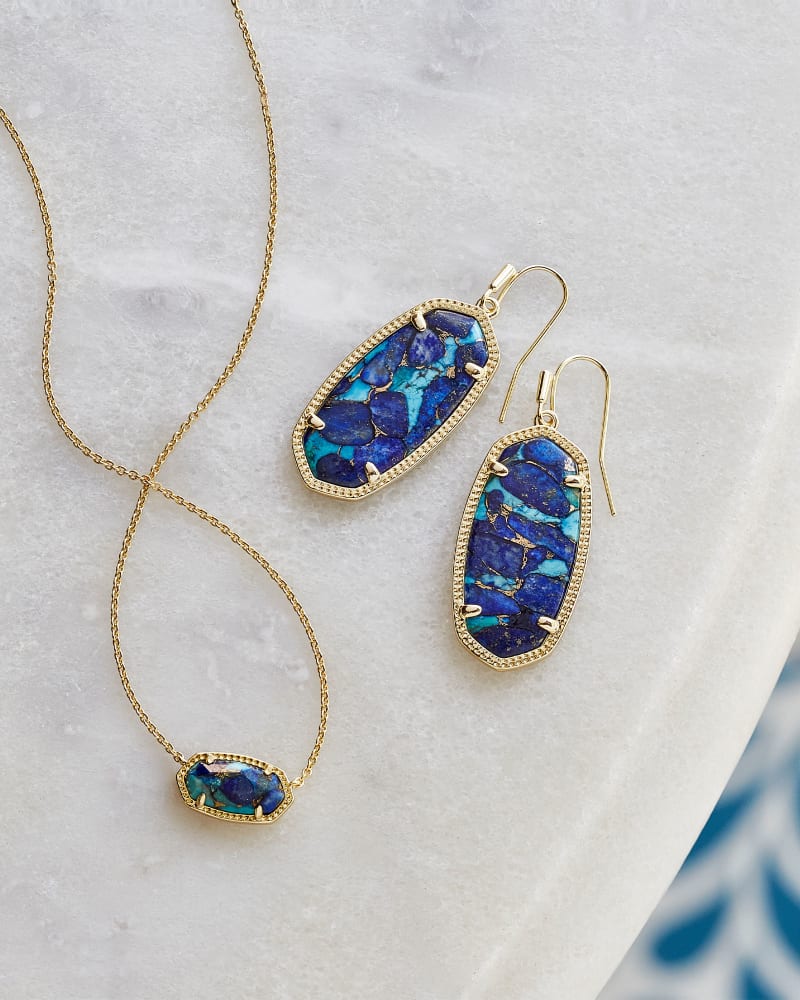Elisa Gold Pendant Necklace in Bronze Veined Lapis Turquoise Magnesite image number 1