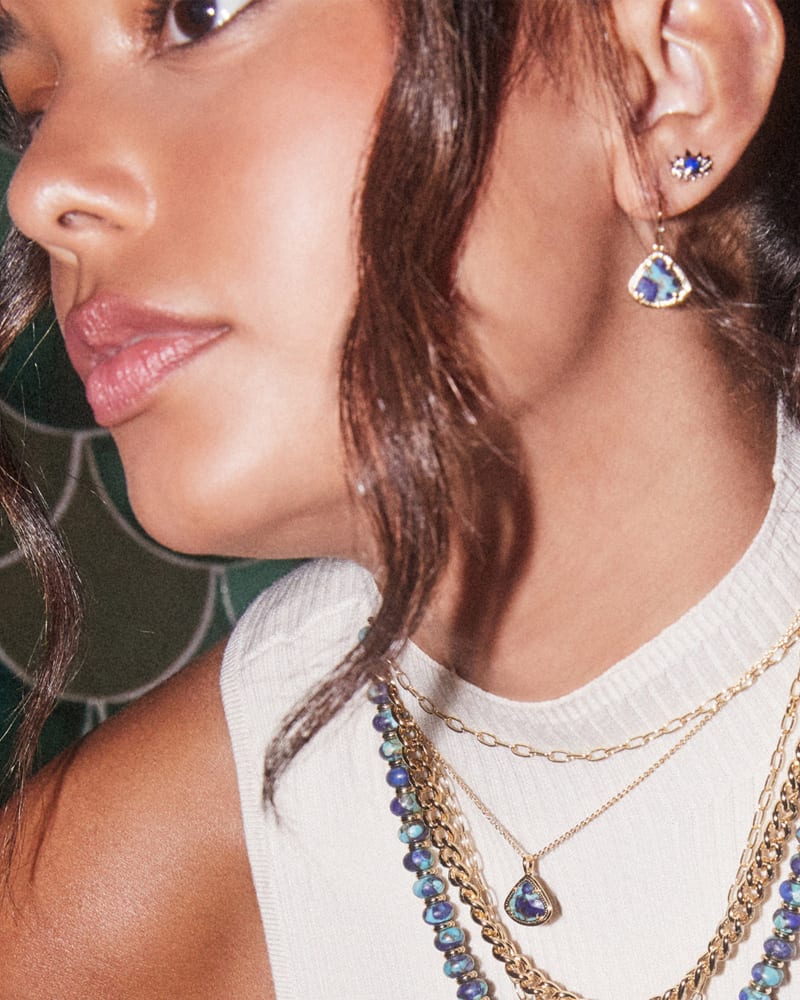 Kendall Gold Drop Earrings in Bronze Veined Lapis Turquoise Magnesite image number 2
