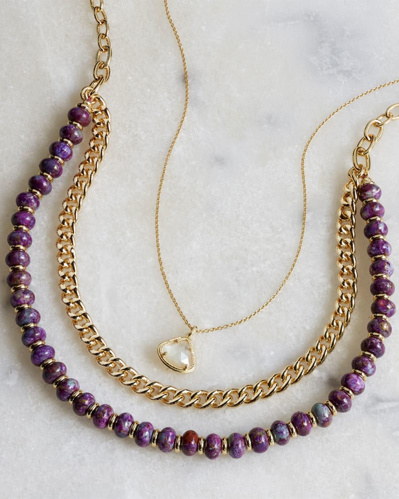 Rebecca Gold Multi Strand Necklace in Bronze Veined Purple Turquoise Magnesite image number 3